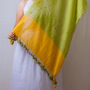 Silk & Cotton Flower Tassel Stole | Green & Yellow