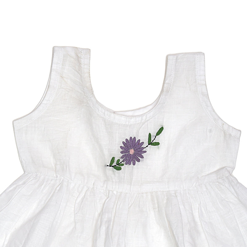 Baby Girl White Dress | Cotton | Lavender Flower Design