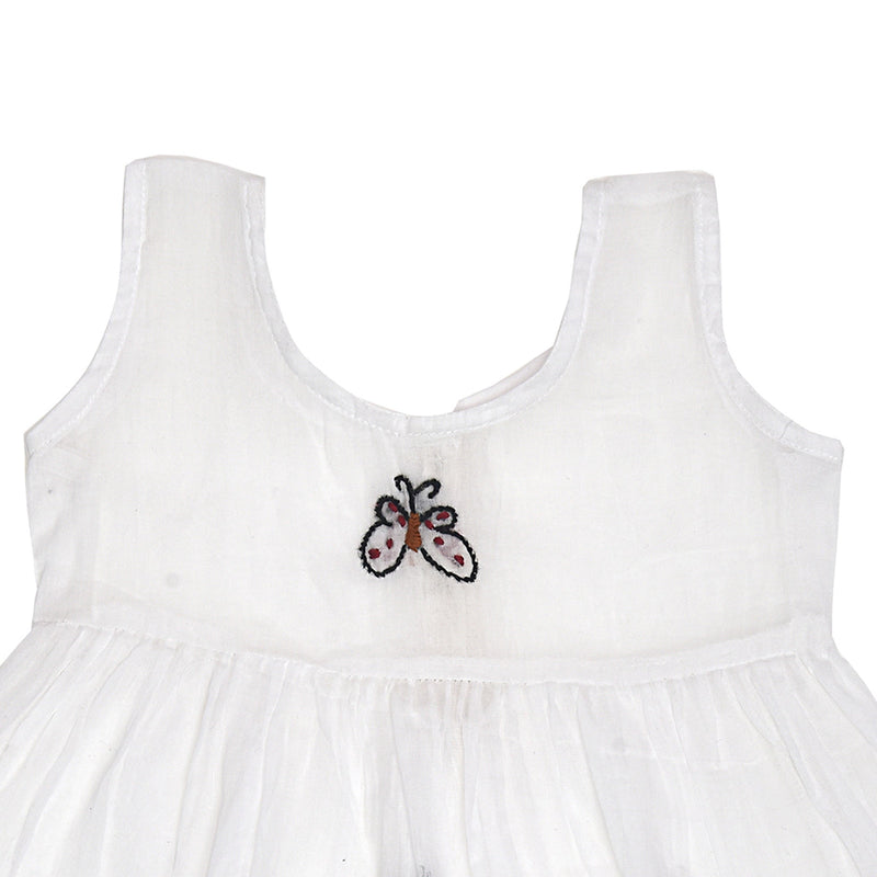 Baby Girl White Dress | Mulmul Cotton | Butterfly Design