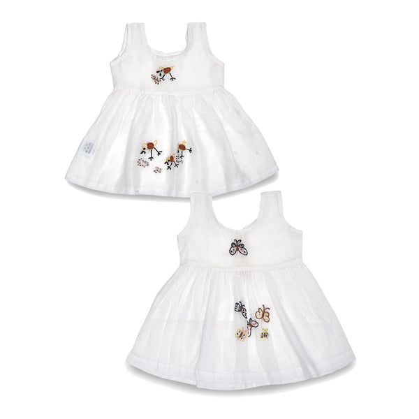 Baby Girl White Dress | Mulmul Cotton |  Embroidered | Pack Of 2