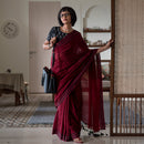 Pure Cotton Saree with Blouse Piece | Striped | Tasseled | Red