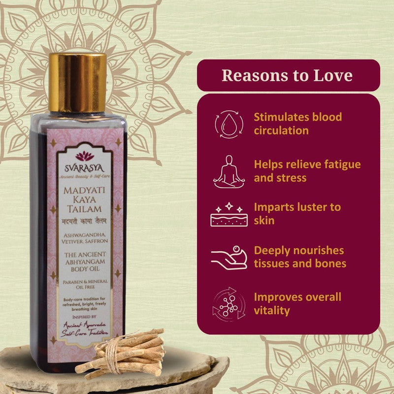Body Massage Oil | Ashwagandha & Vetiver | Madyati Kaya Thailam | 100 ml
