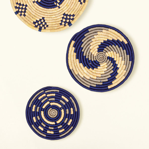 Wall Decor Basket | Natural Sabai Grass | Chakra Design | Indigo Blue | Set of 3