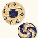 Wall Decor Basket | Natural Sabai Grass | Chakra Design | Indigo Blue | Set of 3