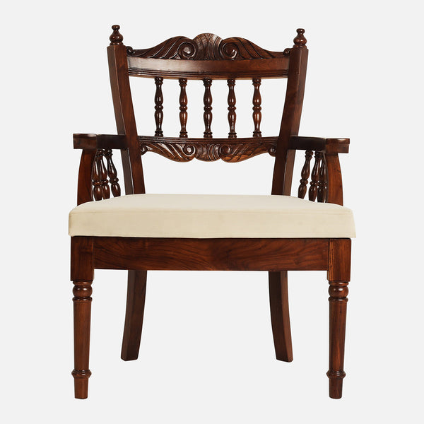 Sheesham Wood Chair | Beige & Brown | Walnut Finish | 61 cm