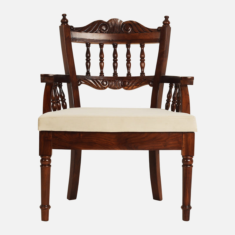 Sheesham Wood Chair | Beige & Brown | Walnut Finish | 61 cm