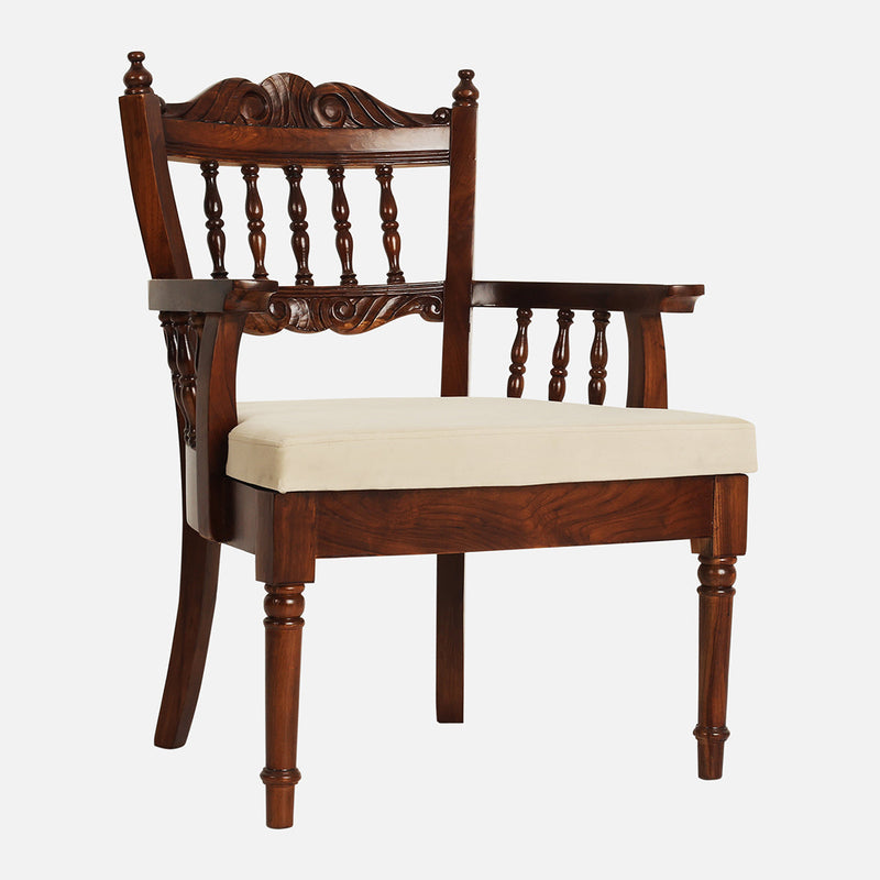 Sheesham Wood Chair | Beige & Brown | Walnut Finish | 61 cm