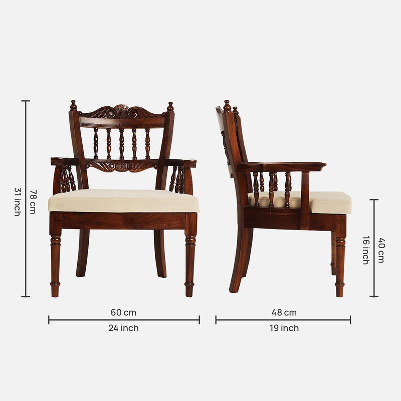 Sheesham Wood Chair | Beige & Brown | Walnut Finish | 61 cm