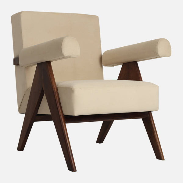 Sheesham Wood Chair | Beige & Brown | Walnut Finish | 74 cm