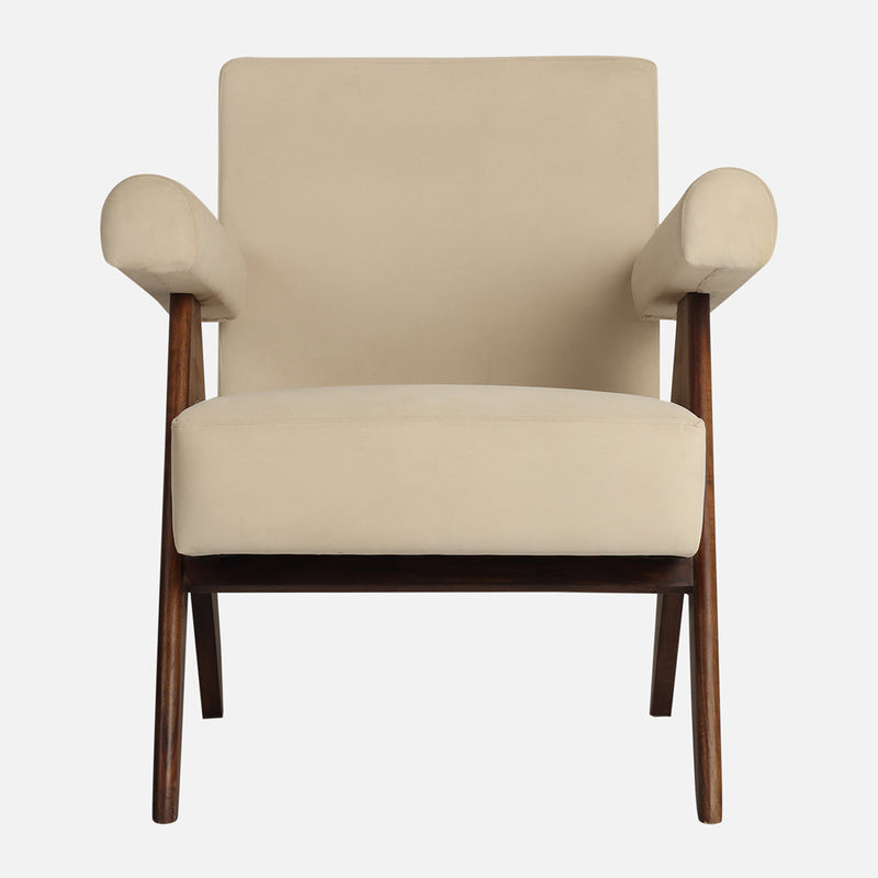 Sheesham Wood Chair | Beige & Brown | Walnut Finish | 74 cm