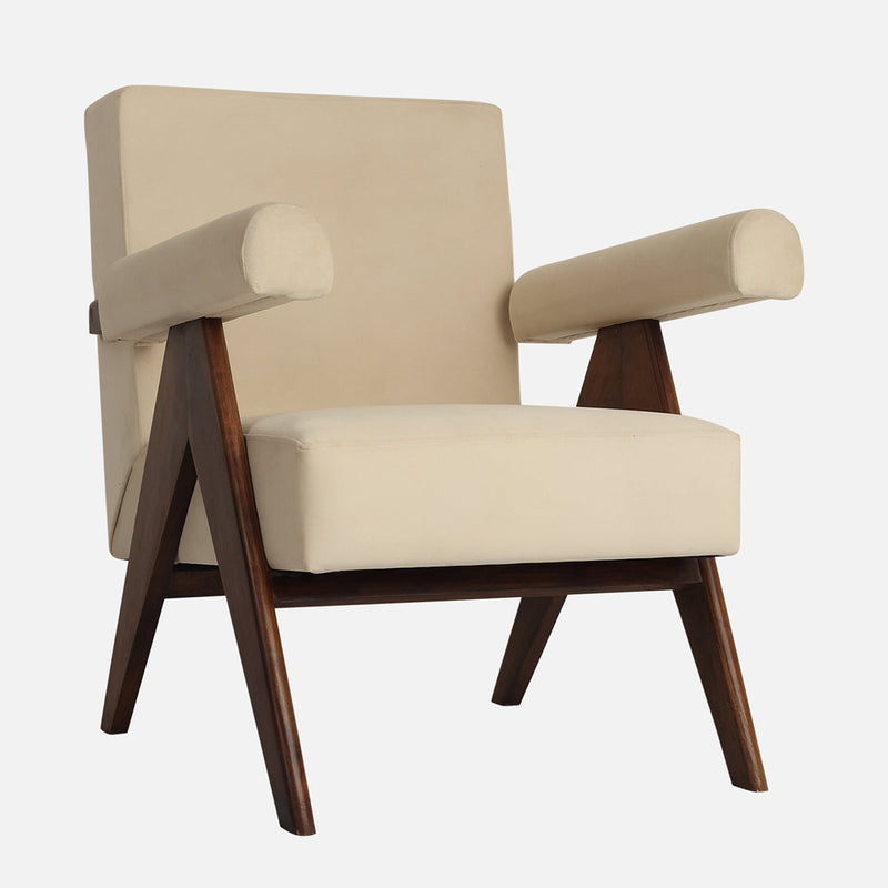 Sheesham Wood Chair | Beige & Brown | Walnut Finish | 74 cm