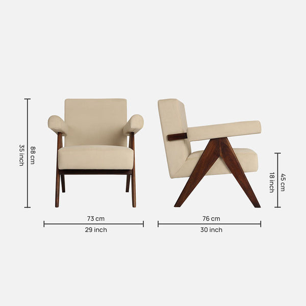 Sheesham Wood Chair | Beige & Brown | Walnut Finish | 74 cm