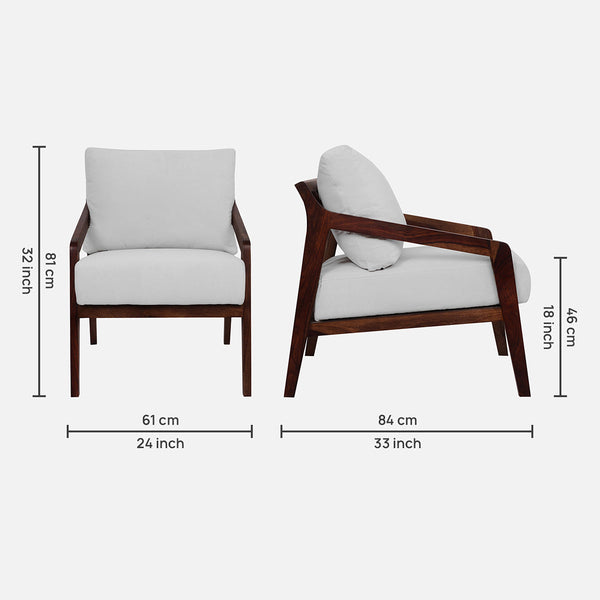 Sheesham Wood Chair | Beige & Brown | Walnut Finish | 61 cm