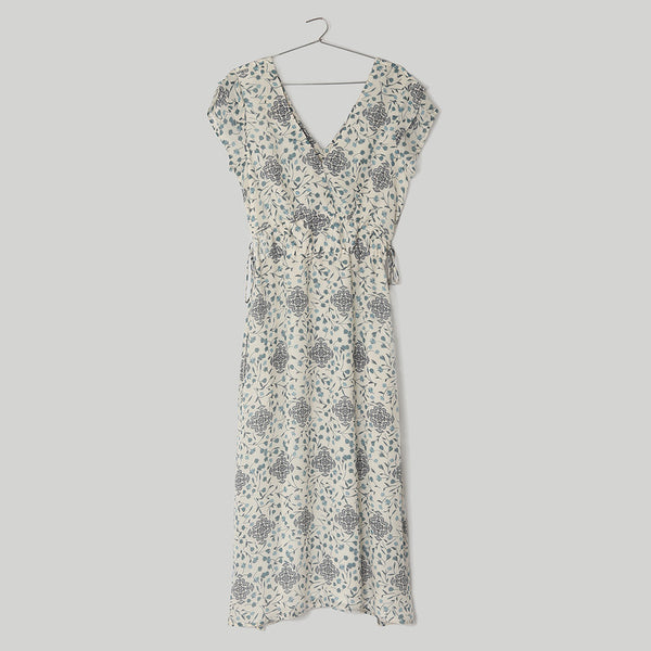 Bemberg Crepe Maxi Dress | Drawstring | White & Blue