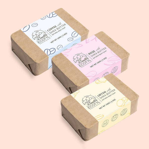 Body Soap | Shea Butter | Ubtan, Rose & Coffee | 100% Natural | Gentle Cleanser | 100 g | Set of 3