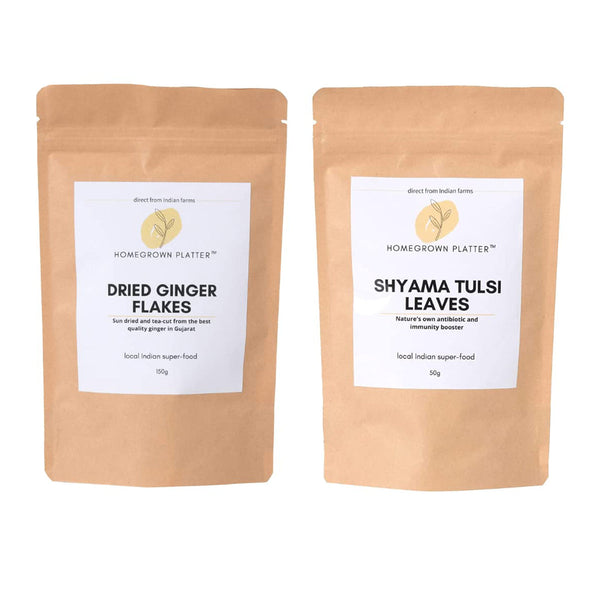 Tea Combo Set | Shyama Tulsi Leaves Tea | Adrak Flakes | Set of 2