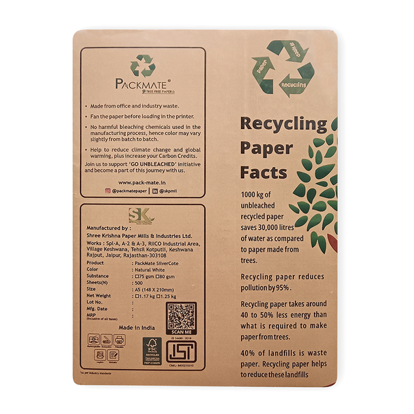 Silvercote Unbleached Copier | 100% Recycled Paper | A5 Size, 2 Ream | 1000 Sheets