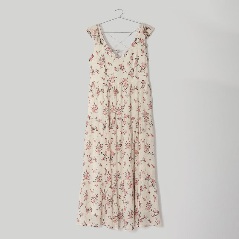 Bemberg Crepe Ruffled Maxi Dress | Pink & White