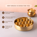 Brass Masala Box | 7 Containers | 8 inches | Hammered Lid