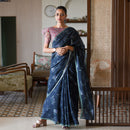 Pure Cotton Blue Saree | Floral Print