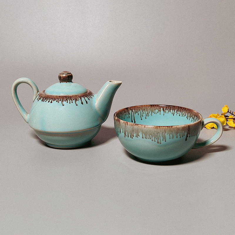 Ceramic Tea Kettle Set | Blue & Gold