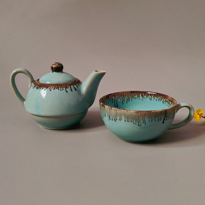 Ceramic Tea Kettle Set | Blue & Gold