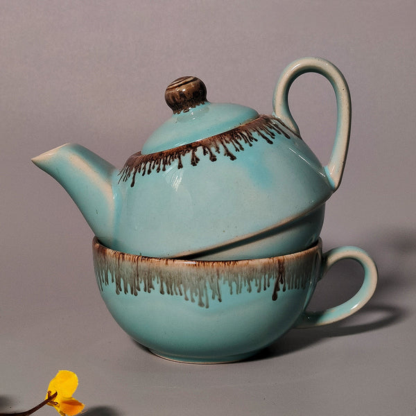 Ceramic Tea Kettle Set | Blue & Gold