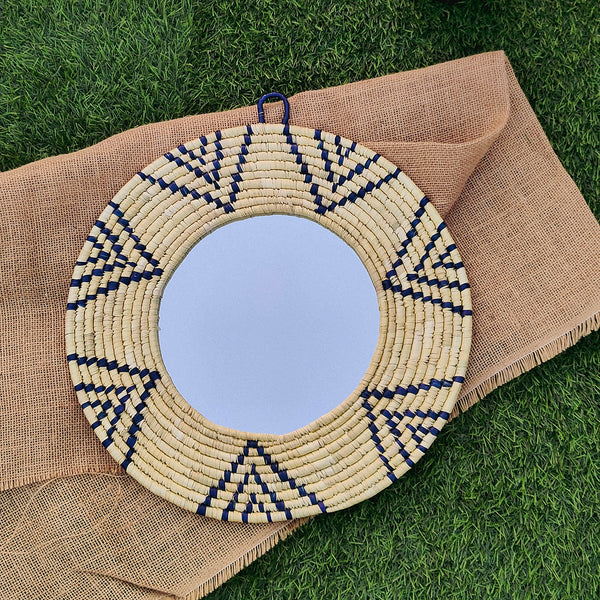 Moonj Grass Mirror | Golden & Blue | 38 cm