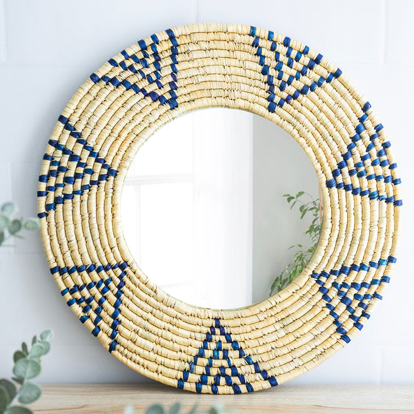 Moonj Grass Mirror | Golden & Blue | 38 cm