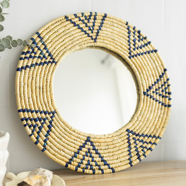 Moonj Grass Mirror | Golden & Blue | 38 cm