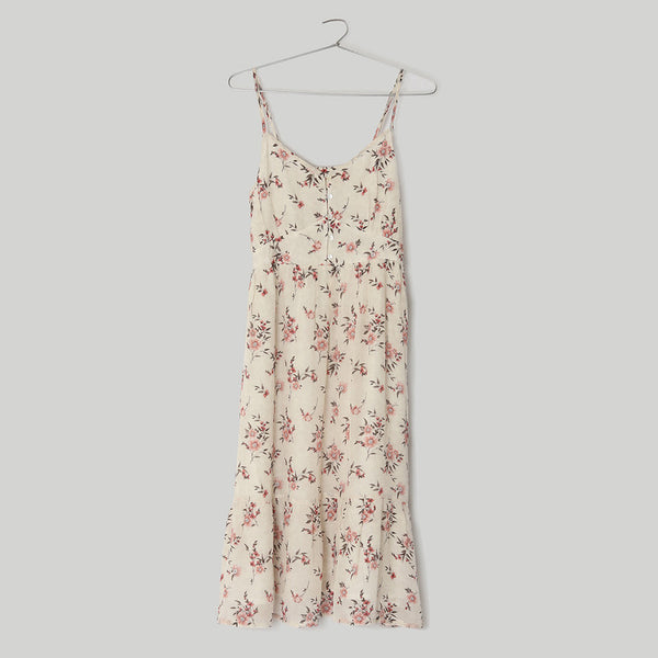 Bemberg Crepe Midi Dress | Straps | Pink & White