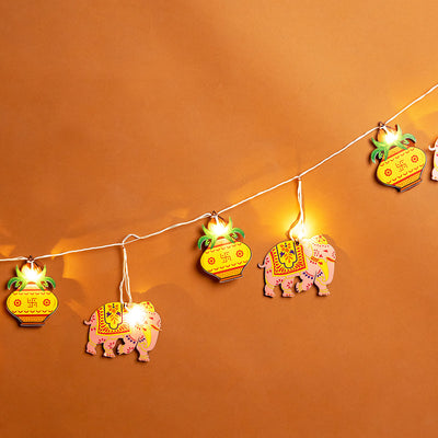 Bandhanwar Toran | Birch Wood | Light Bunting | Kalash & Elephant Design | 118 Inches