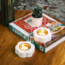 Marble Tea Light Candle Holder | Floral Design | Set of 2