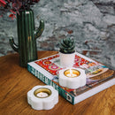 Marble Tea Light Candle Holder | Floral Design | Set of 2