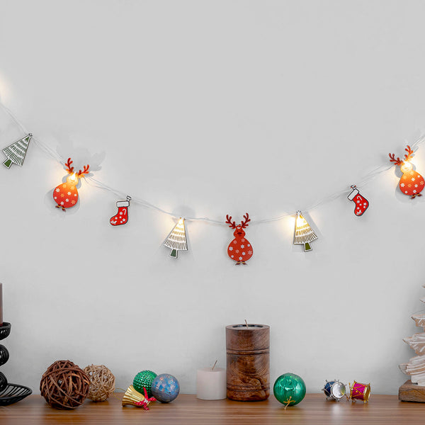 Decorative Light Bunting | Birch Wood | Reindeer Design | Multicolour | 118 inches