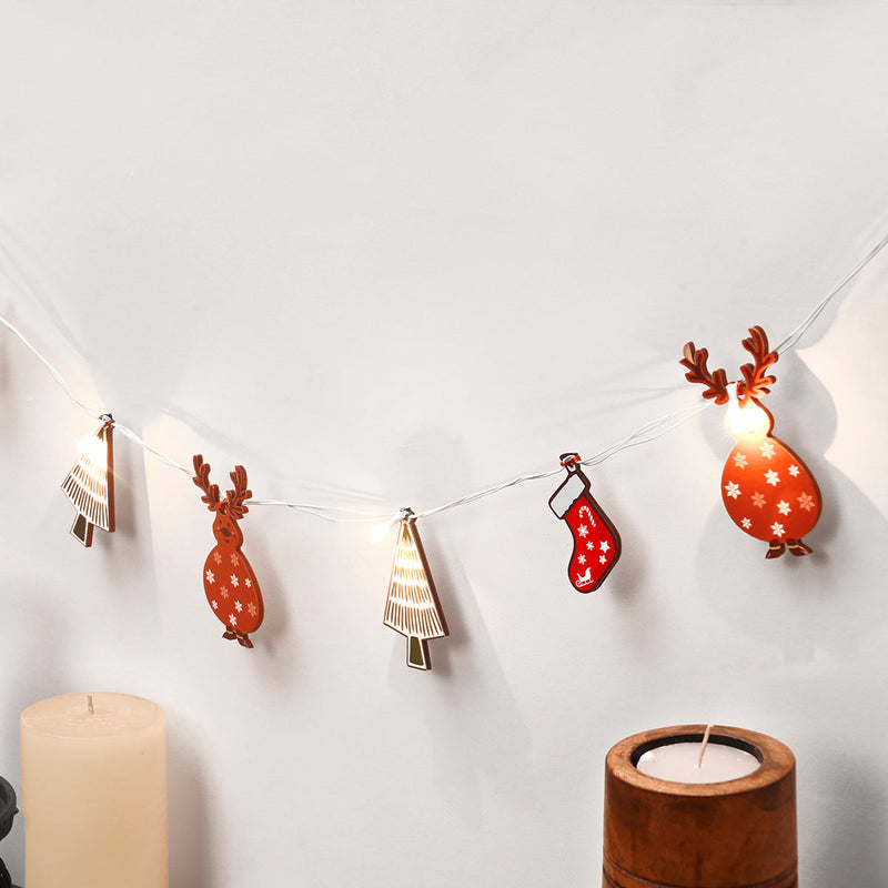 Decorative Light Bunting | Birch Wood | Reindeer Design | Multicolour | 118 inches