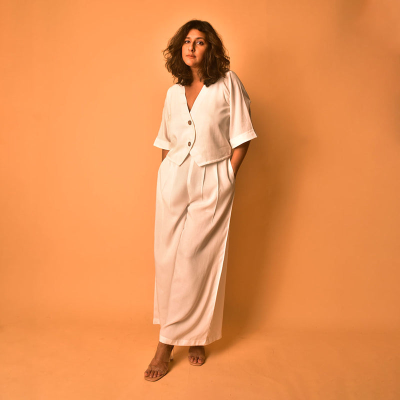 Cotton Co-Ord Set for Women | Shirt & Pants | White