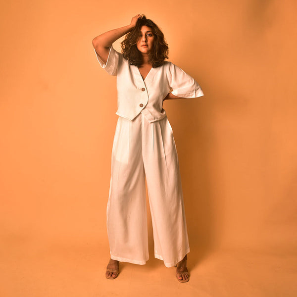 Cotton Co-Ord Set for Women | Shirt & Pants | White