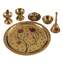 Brass Pooja Thali Set | Gold | Set of 6 | Gold |