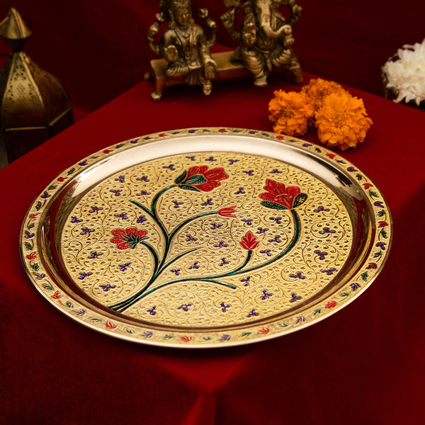 Brass Pooja Thali Set | Gold | Set of 6 | Gold |