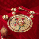 Brass Pooja Thali Set | Gold | Set of 6 | Gold |