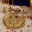 Brass Pooja Thali Set | Gold | Set of 6 | Gold |