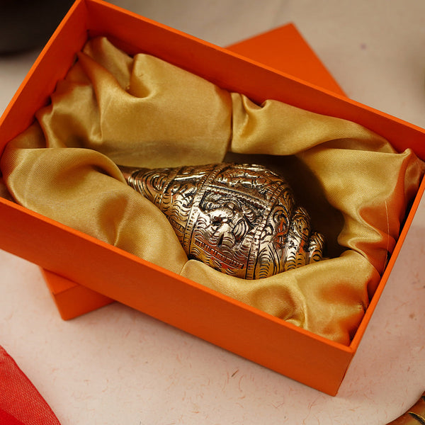 Brass Ganesh Shankh | Carving Design | Gold | 13 cm