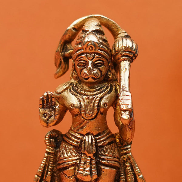 Brass Hanuman Idol | Gold | 10 cm