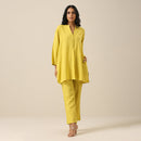 Cotton Slub Co Ord Set for Women | Lime Green | Side Slit