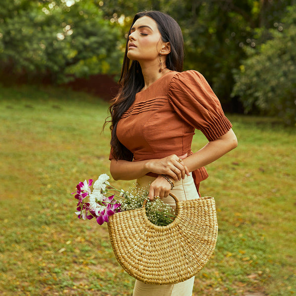 Bamboo Hemp Top for Women | Round Neck | Brown