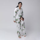 Cotton Pyjama Set For Women | Coconut Tree Print | White & Green