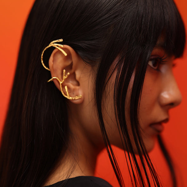 Brass Earcuff for Women | Twig Design | Gold Plated