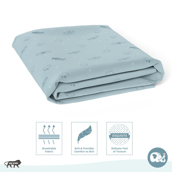 Cotton Baby Cot Sheet | Aeroplane Design | Blue | 140 x 80 cm