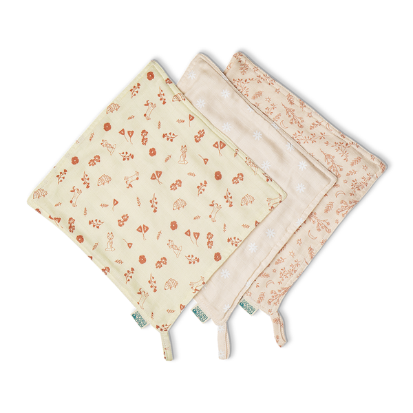 Cotton Baby Washcloths | Floral, Daisy & Hedgehog Design | Multicolour | Set of 3